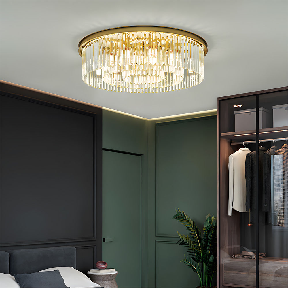 Modern Round Crystal Flush Mount Ceiling Light for Bedroom