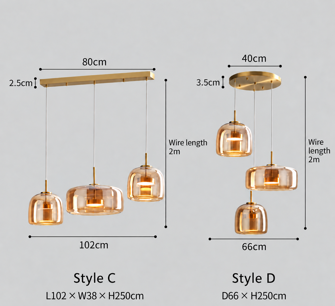 Elegant Amber Glass Iron LED Pendant Lights for Living Room