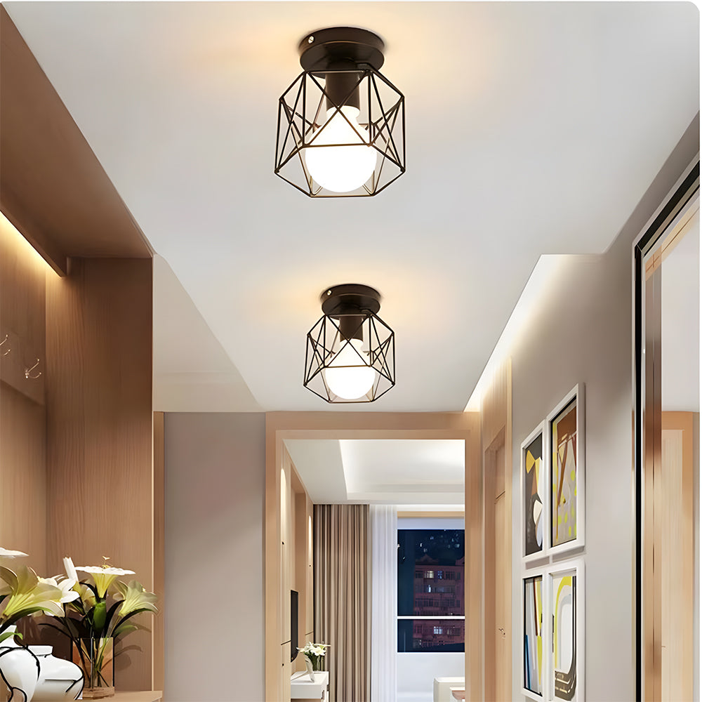 Metal Cage Ceiling Lampshade Black Ceiling Lights for Hallway