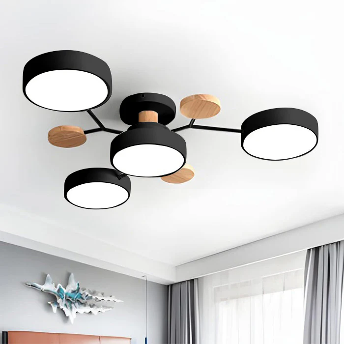 Contemporary Round Iron LED Semi-Flush Chandelier