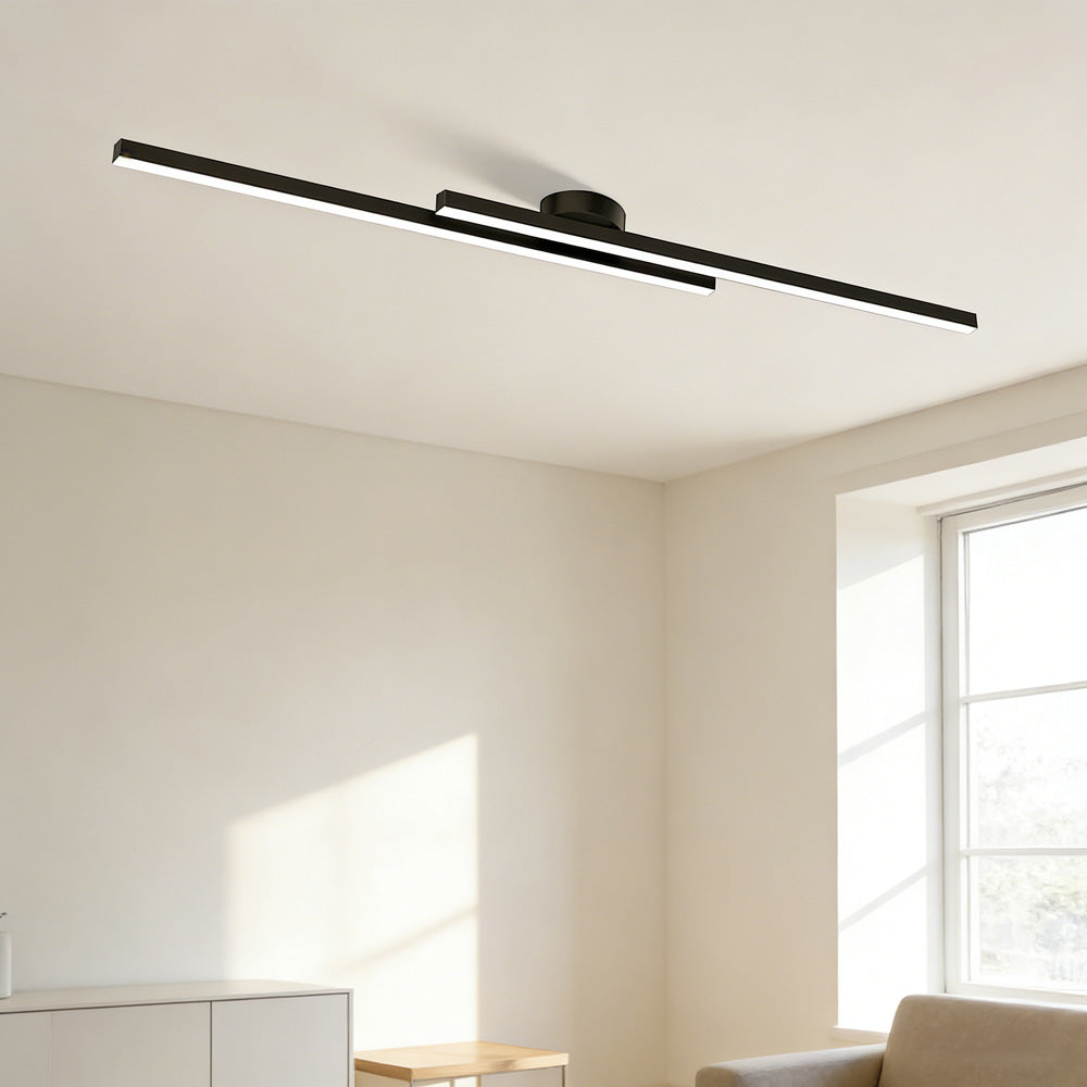 Modern Black Long Strip Semi Flush Mount LED Ceiling Light