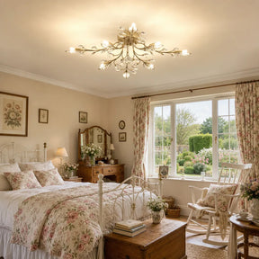 Semi-flush Crystal Flower and Leaves Ceiling lights for Living Room Bedroom