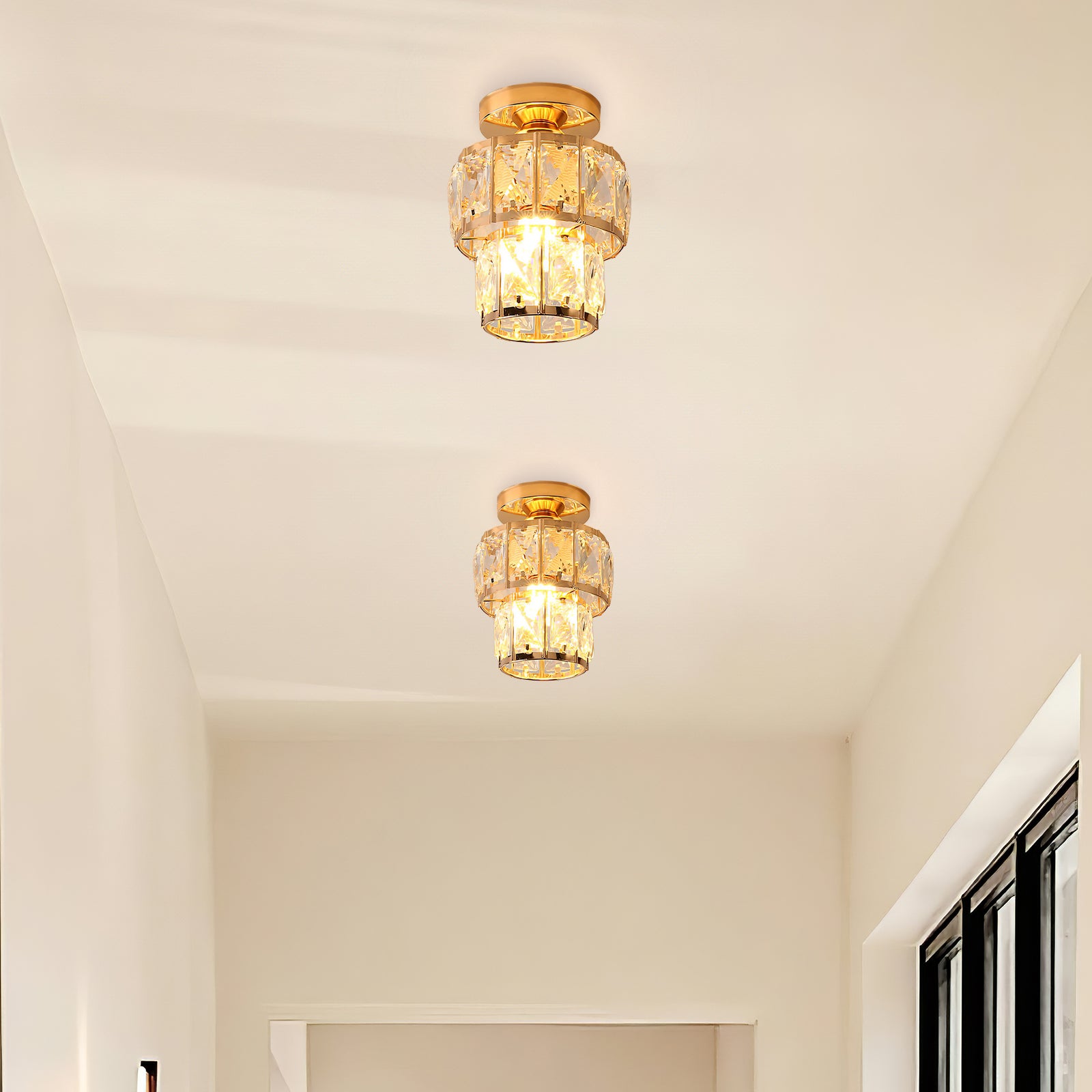 Modern Gold Glass Semi-Flush Hallway Light Fixture