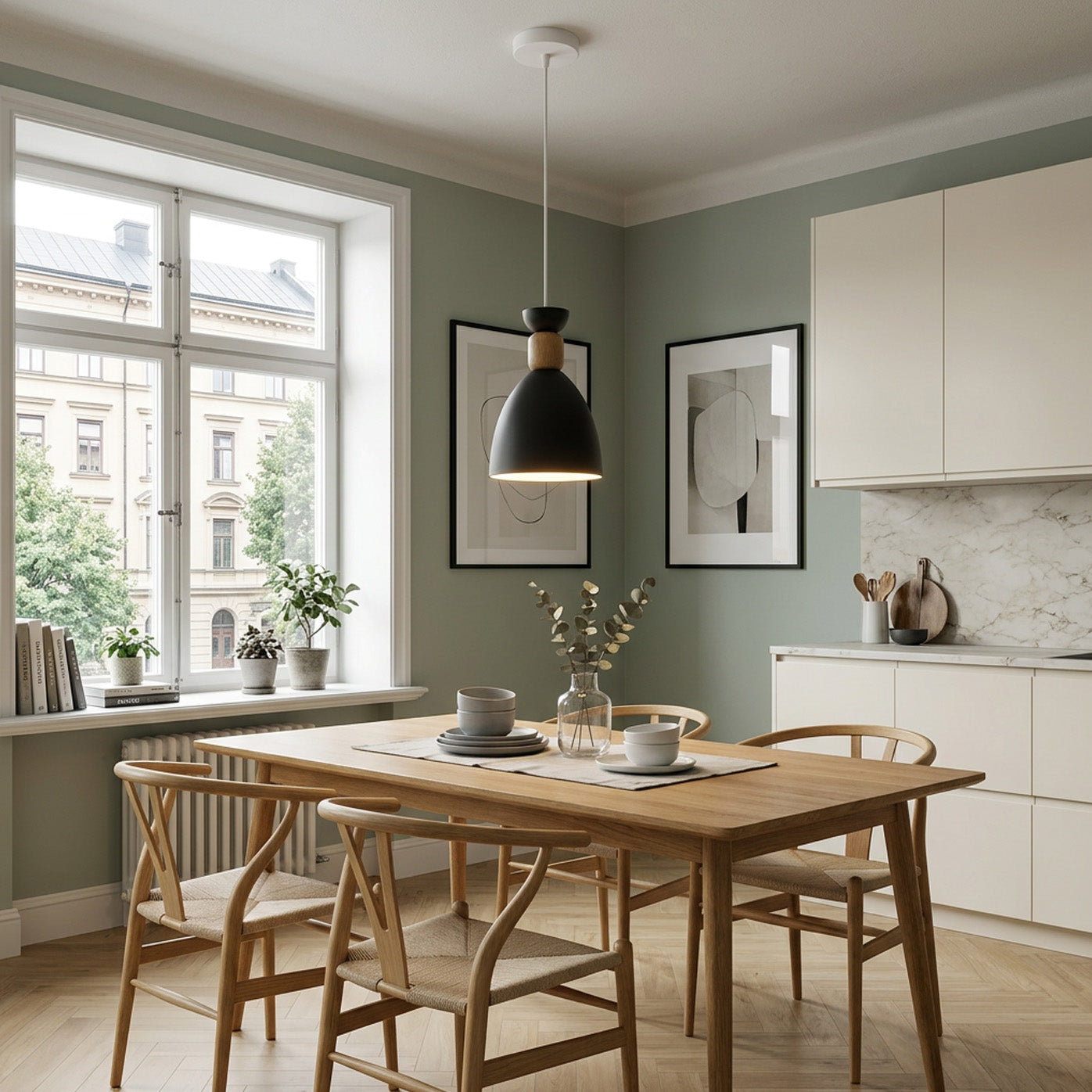Nordic Wooden Metal Pendant Light Fixture for Kitchen Island