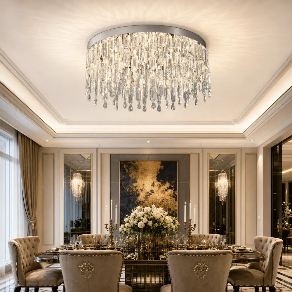Luxury Gold Crystal Flush Mount Ceiling Light for Living Room