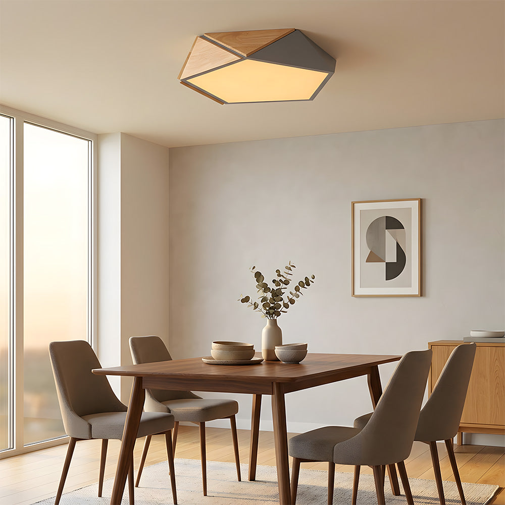 LED Dimmable Wooden Acrylic Geometric Flush Mount Ceiling Lights For Living Room