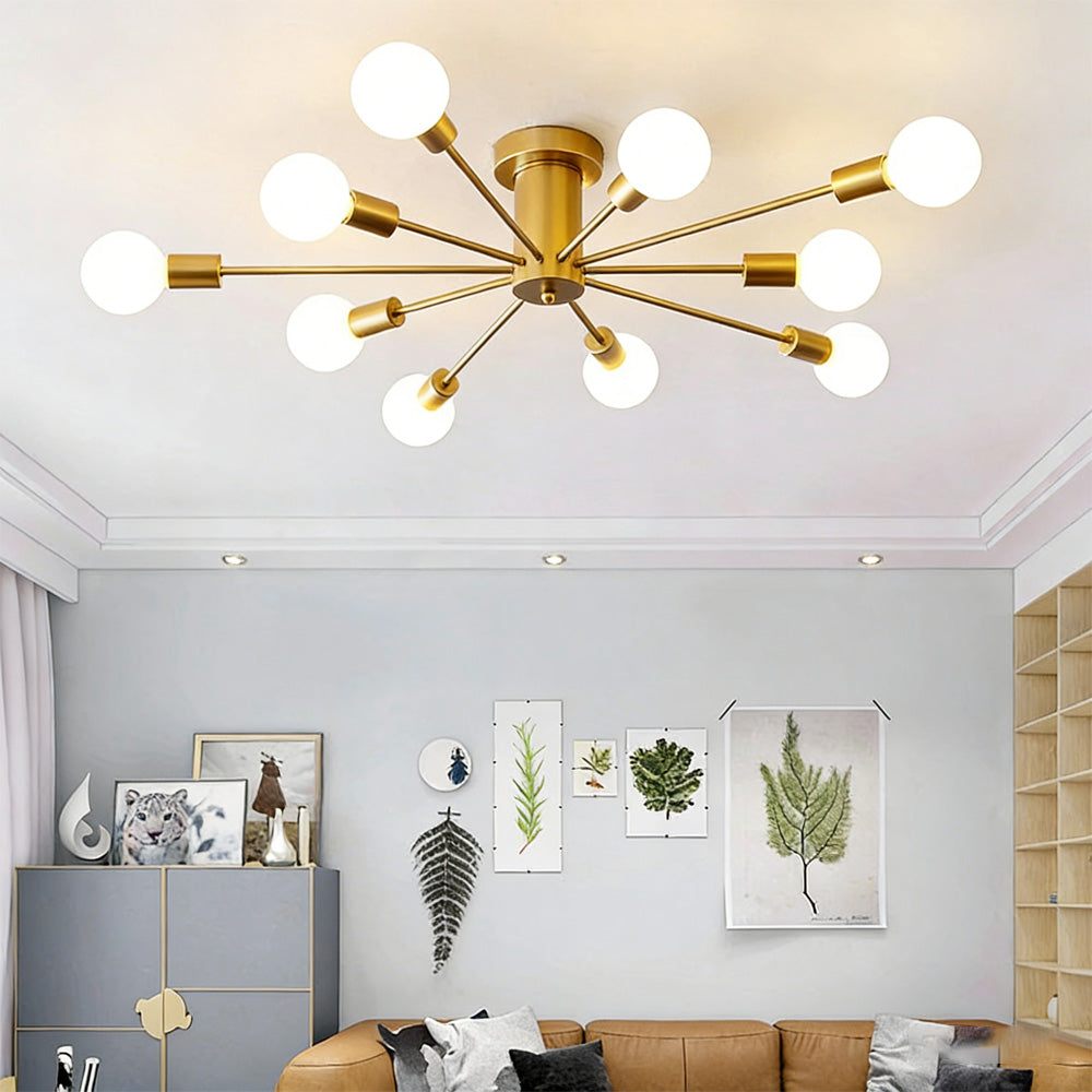 Simple Gold Iron Semi Flush Chandelier For Bedroom
