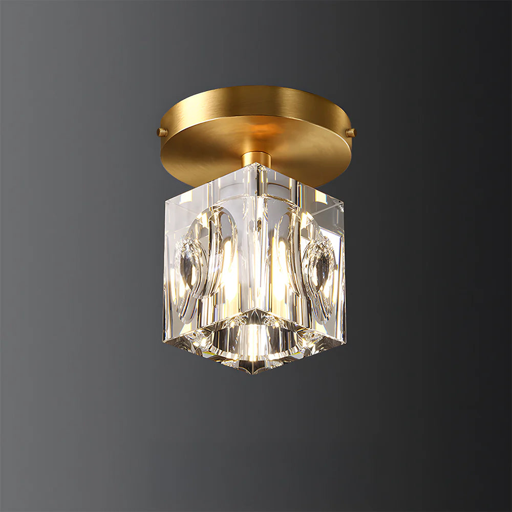 Modern Crystal Ceiling Light Fixture, Mini Flush Mount Copper Chandelier