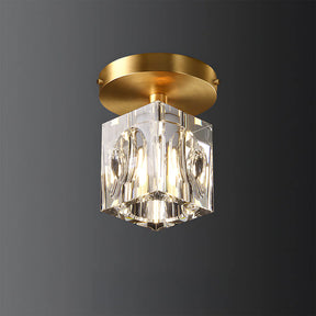 Modern Crystal Ceiling Light Fixture, Mini Flush Mount Copper Chandelier