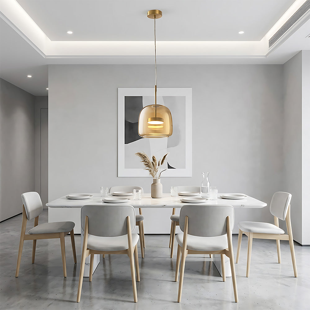 Elegant Amber Glass Iron LED Pendant Lights for Living Room