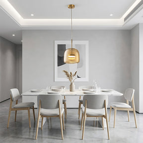 Elegant Amber Glass Iron LED Pendant Lights for Living Room