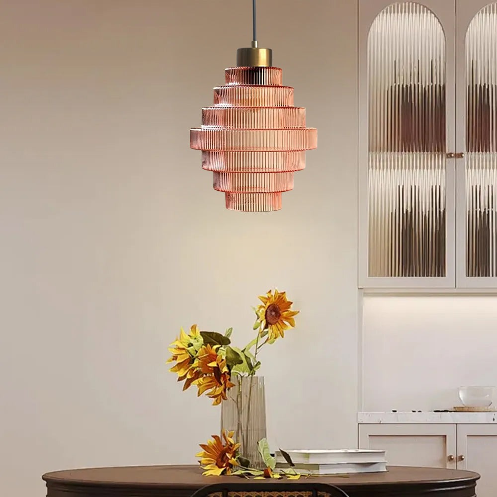 Antique Stripped Glass Brass Pendant Light