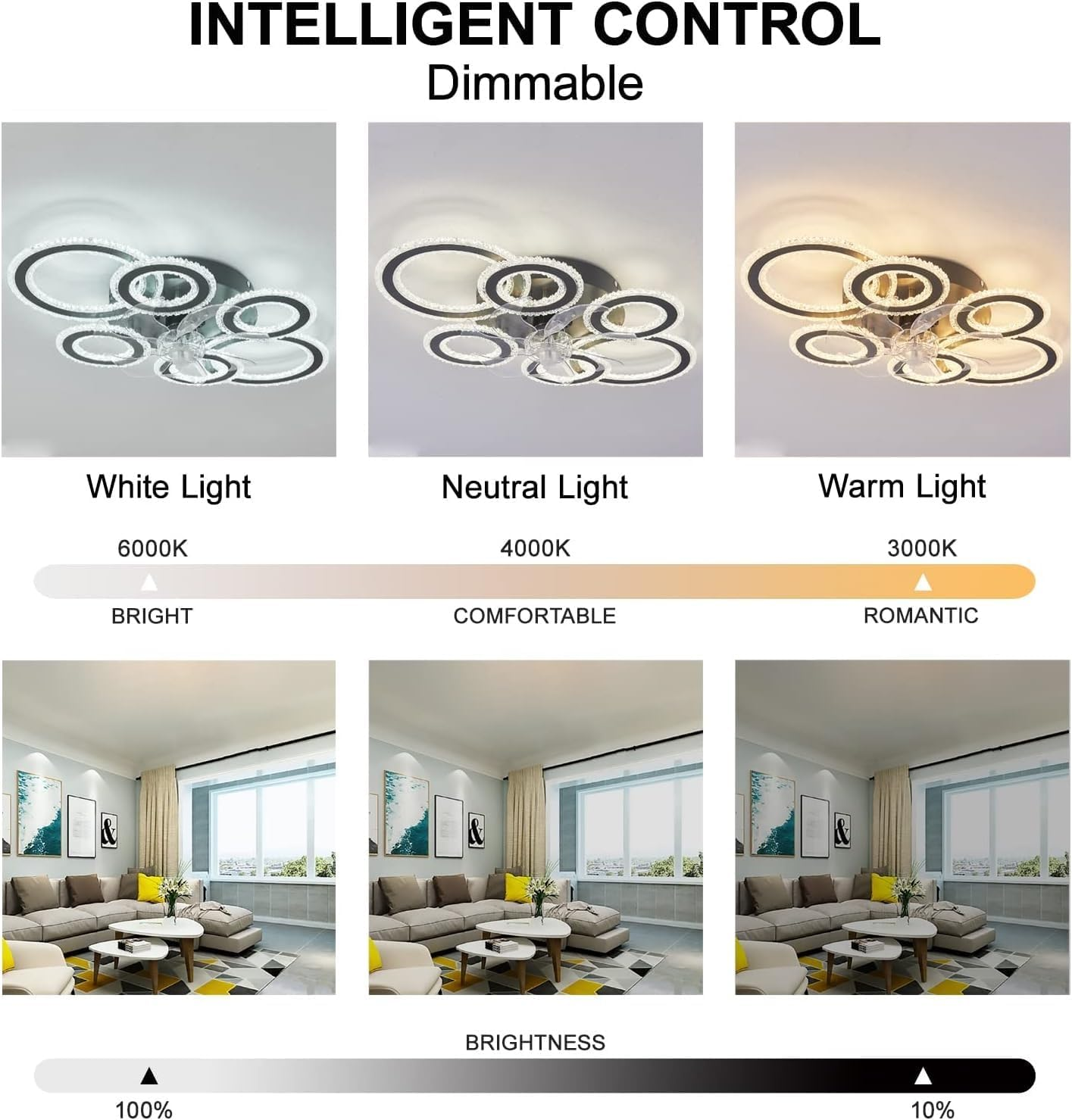 Modern Dimmable DC Motor LED Ceiling Fan with Light for Living Room Bedroom
