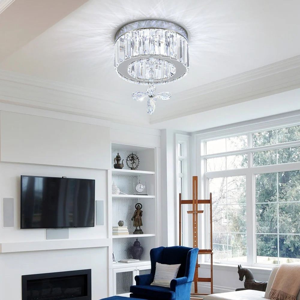 Modern Crystal Flush Mount Ceiling Light for Hallway and Bedroom