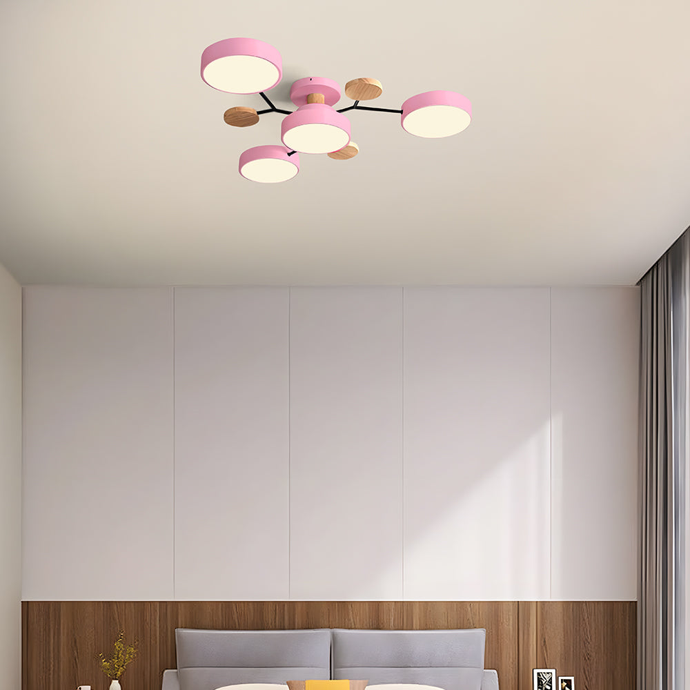 Contemporary Round Iron LED Semi-Flush Chandelier