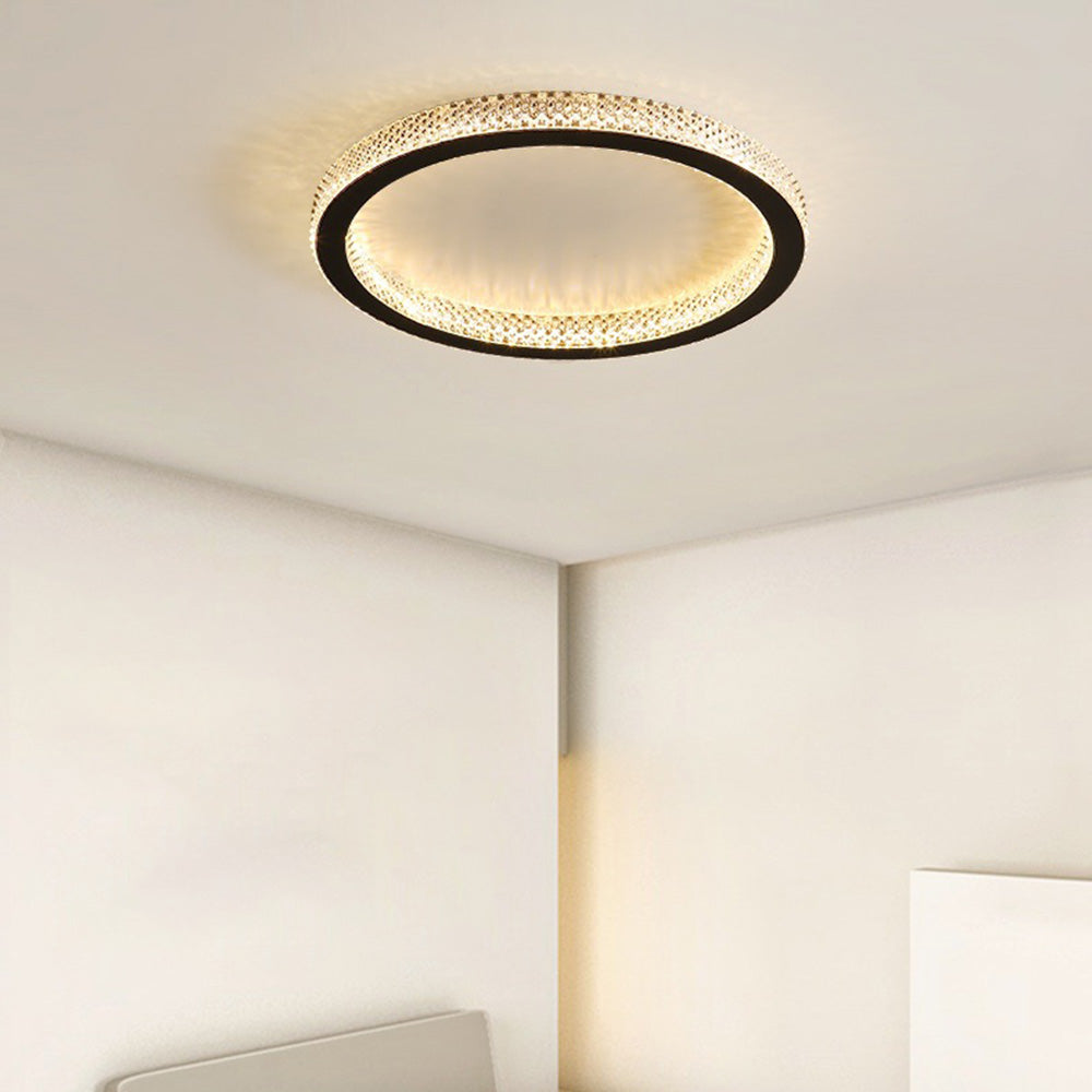 Modern Luxury Black Crystal Ring LED Halo Bedroom Ceiling Light