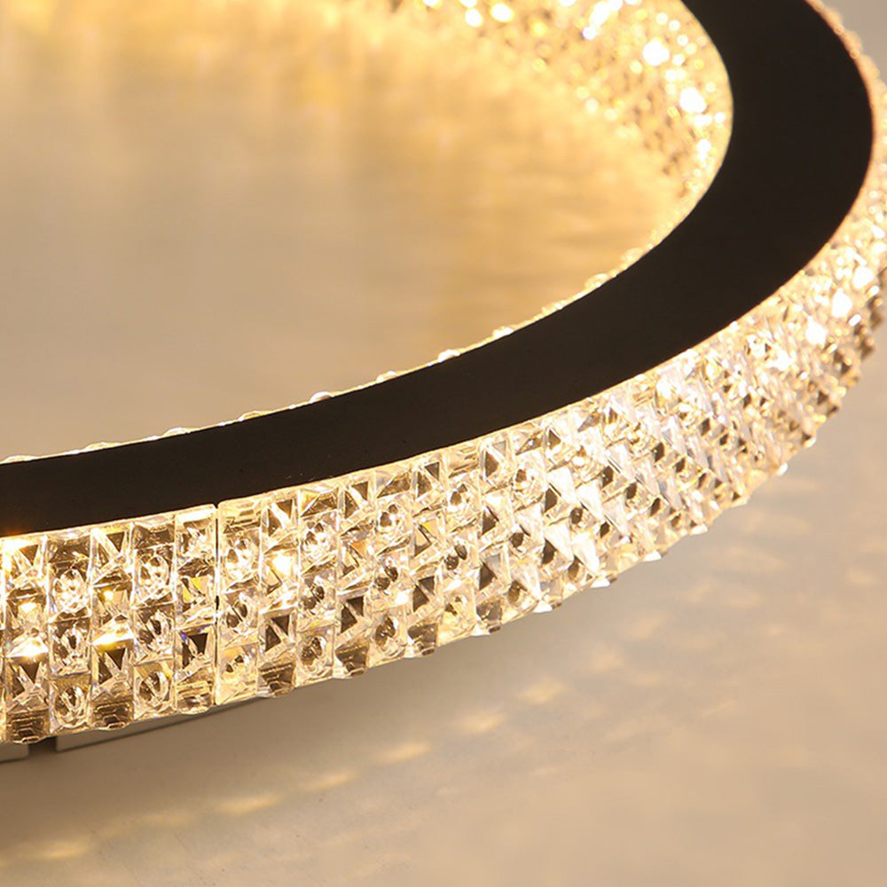 Modern Luxury Black Crystal Ring LED Halo Bedroom Ceiling Light