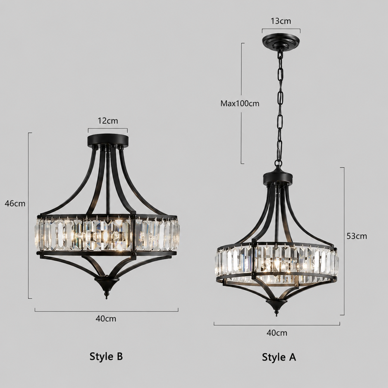 Modern Iron Crystal Large Ceiling Lights for Entryway Dining Room
