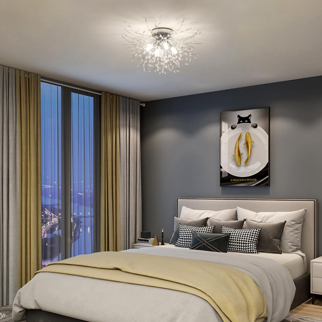 Crystal Flush Mount Chandelier Ceiling Light for Bedrooms, Kitchens, Islands, Corridor