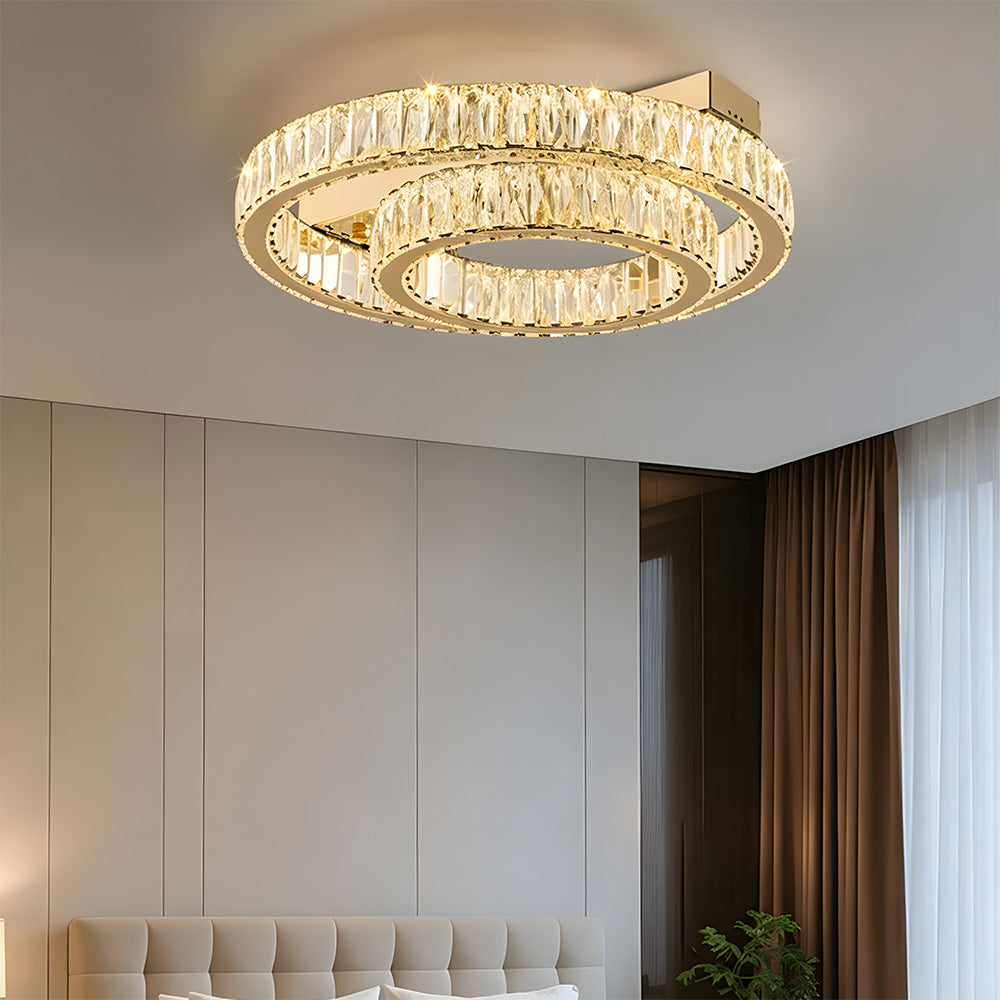 Modern Luxury Stainless Steel K9 Crystal Round Ceiling Lights for Living Room