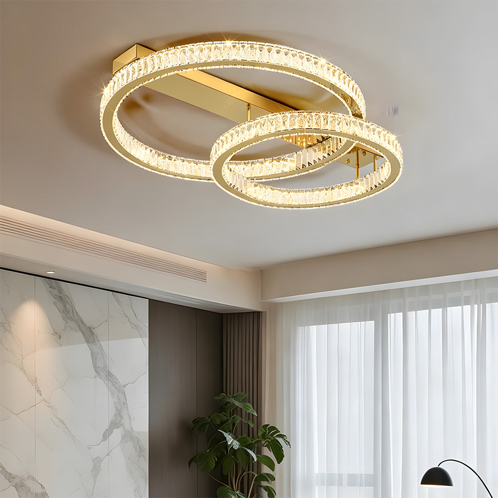 Modern Luxury Stainless Steel K9 Crystal Round Ceiling Lights for Living Room