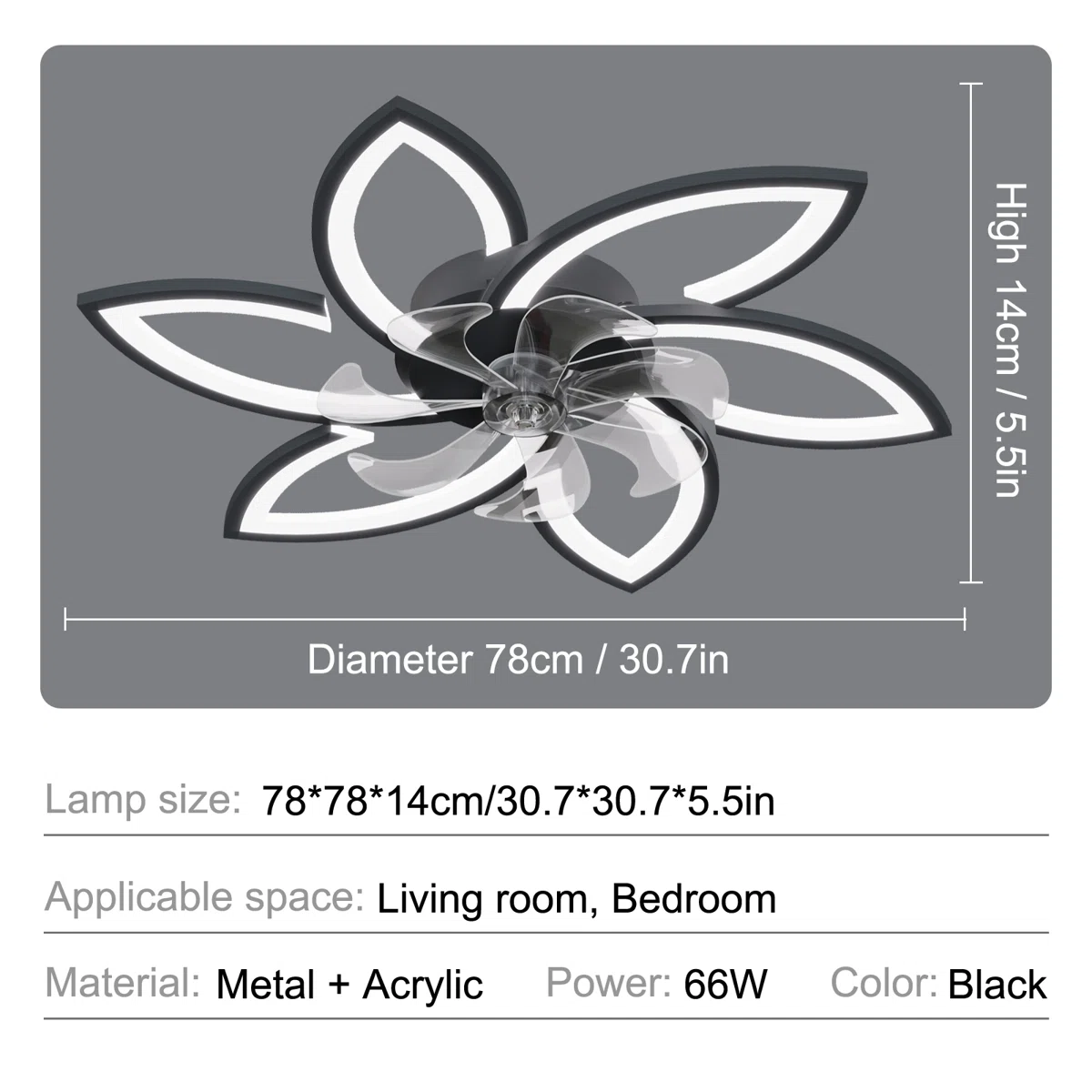 Modern Low Profile Flush Ceiling Fan with Lights, Dimmable, 6-Speed