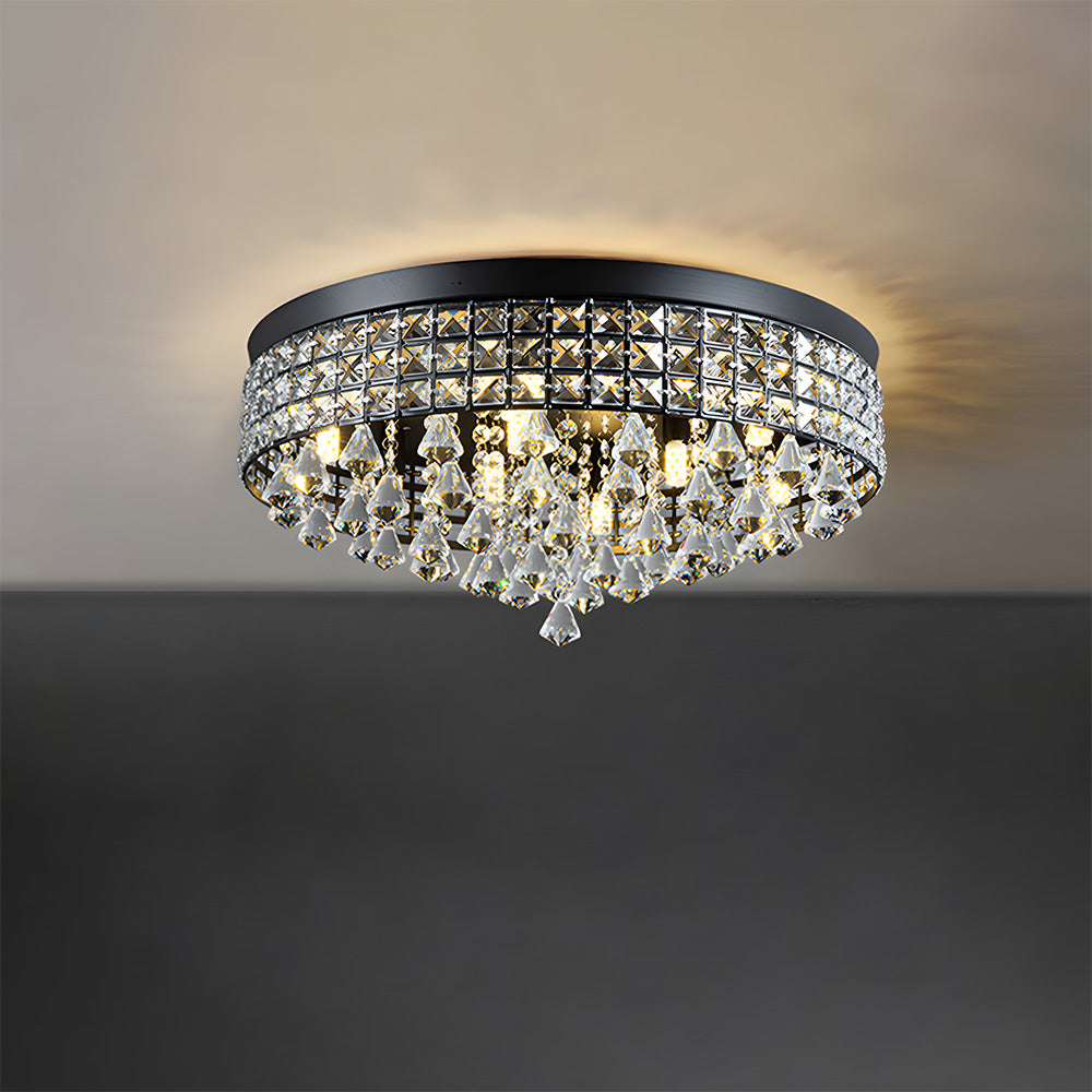 Modern Silver Crystal Flush Mount Ceiling Light for Dining Areas