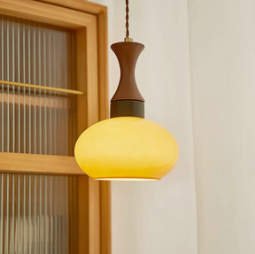 Wooden Yellow Dome Pendant Lights