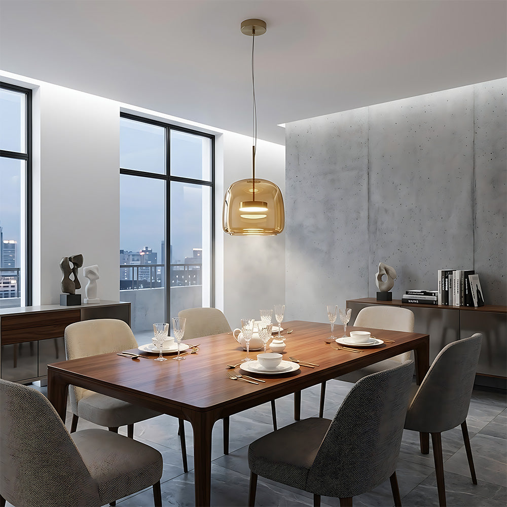Elegant Amber Glass Iron LED Pendant Lights for Living Room
