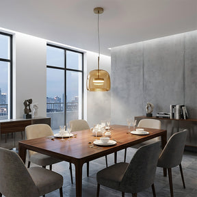Elegant Amber Glass Iron LED Pendant Lights for Living Room