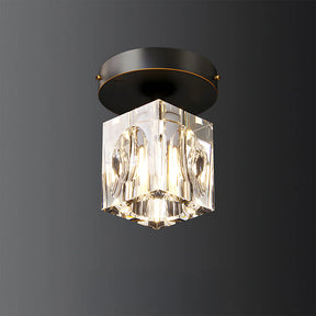 Modern Crystal Ceiling Light Fixture, Mini Flush Mount Copper Chandelier