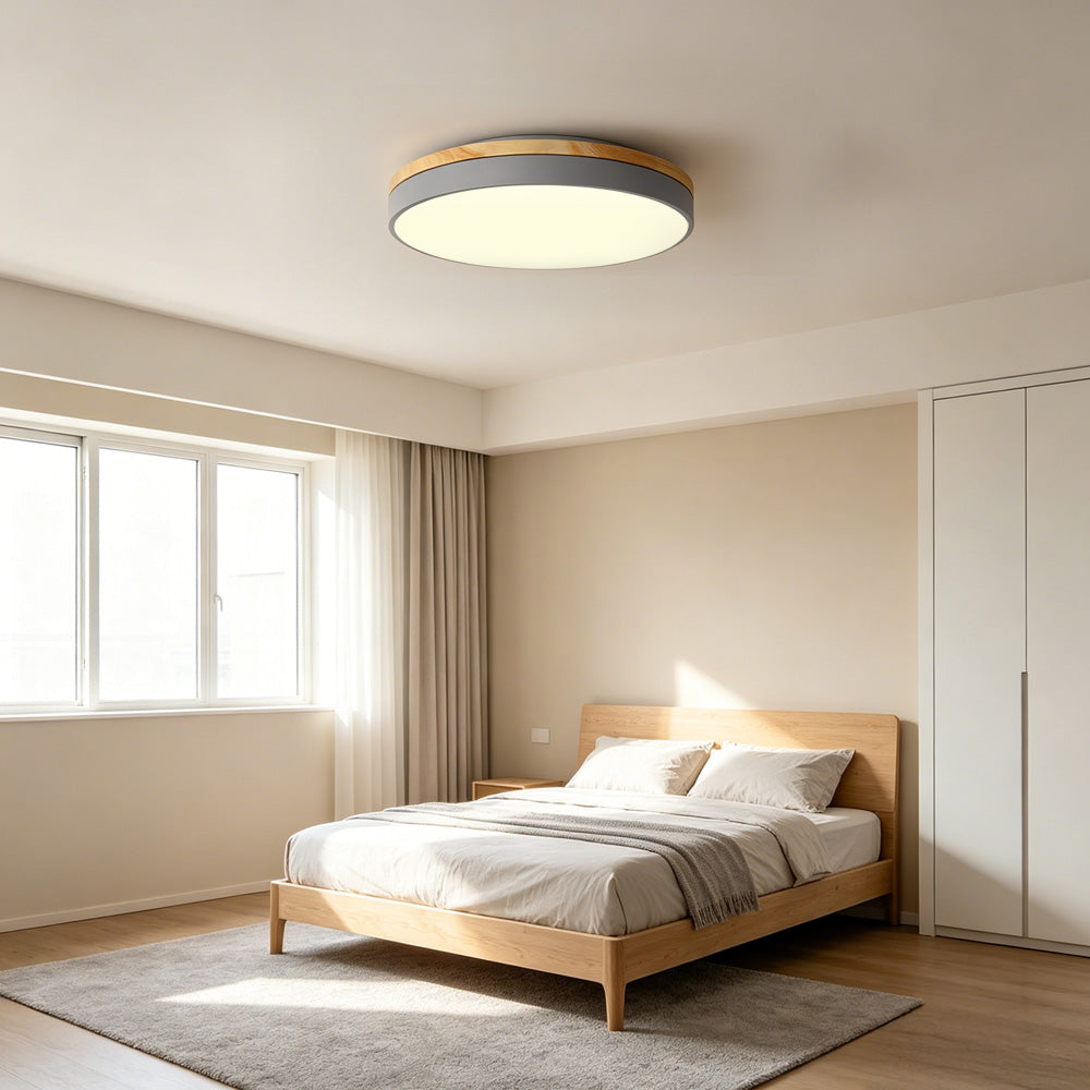 Wooden Round Shape Flush Ceiling Lights For Living Room