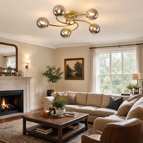 Modern Iron Glass Flush Mount Ceiling Light for Living Room