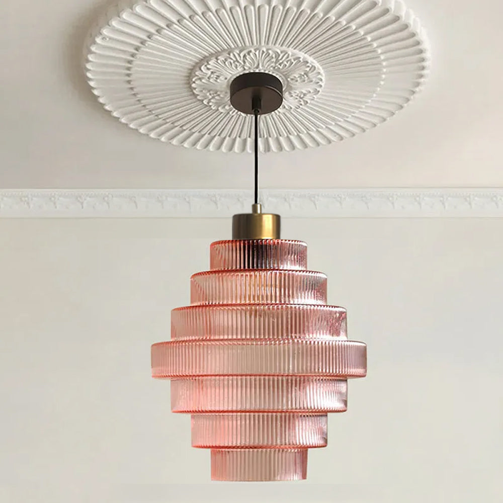 Antique Stripped Glass Brass Pendant Light