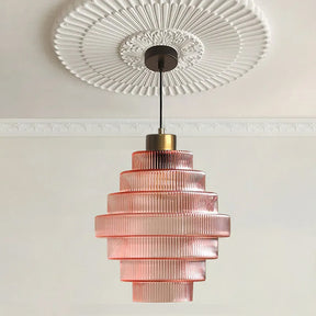 Antique Stripped Glass Brass Pendant Light