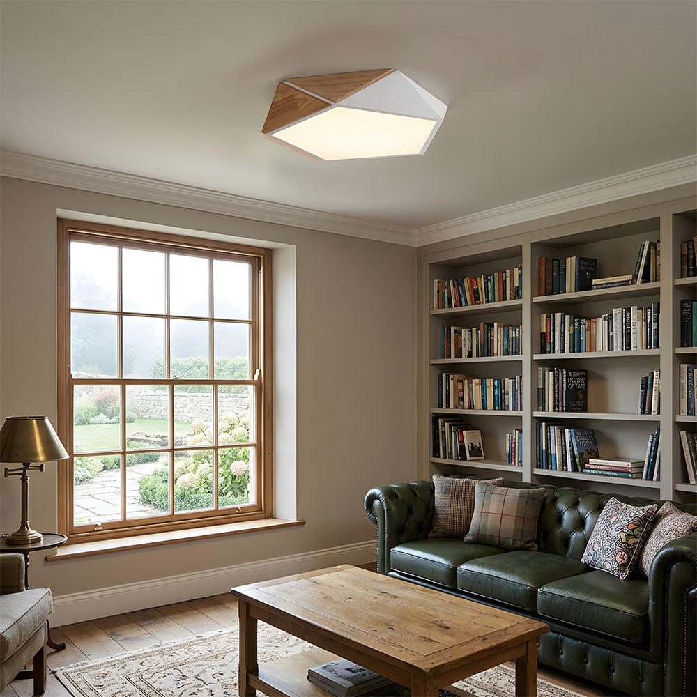 LED Dimmable Wooden Acrylic Geometric Flush Mount Ceiling Lights For Living Room