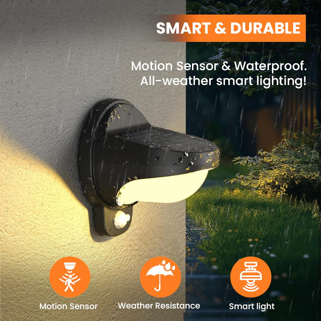 IP65 Waterproof Black Outdoor Solar Wall Lights with Motion Sensor