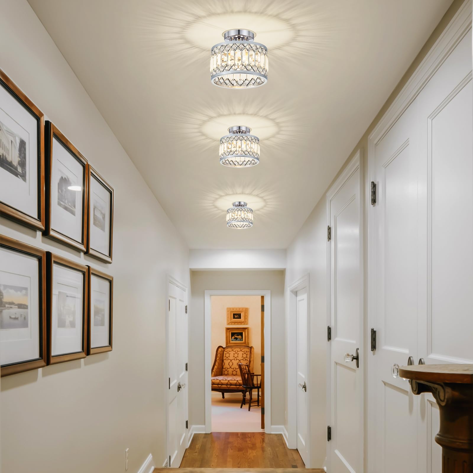Contemporary semi flush mount crystal hall ceiling lights