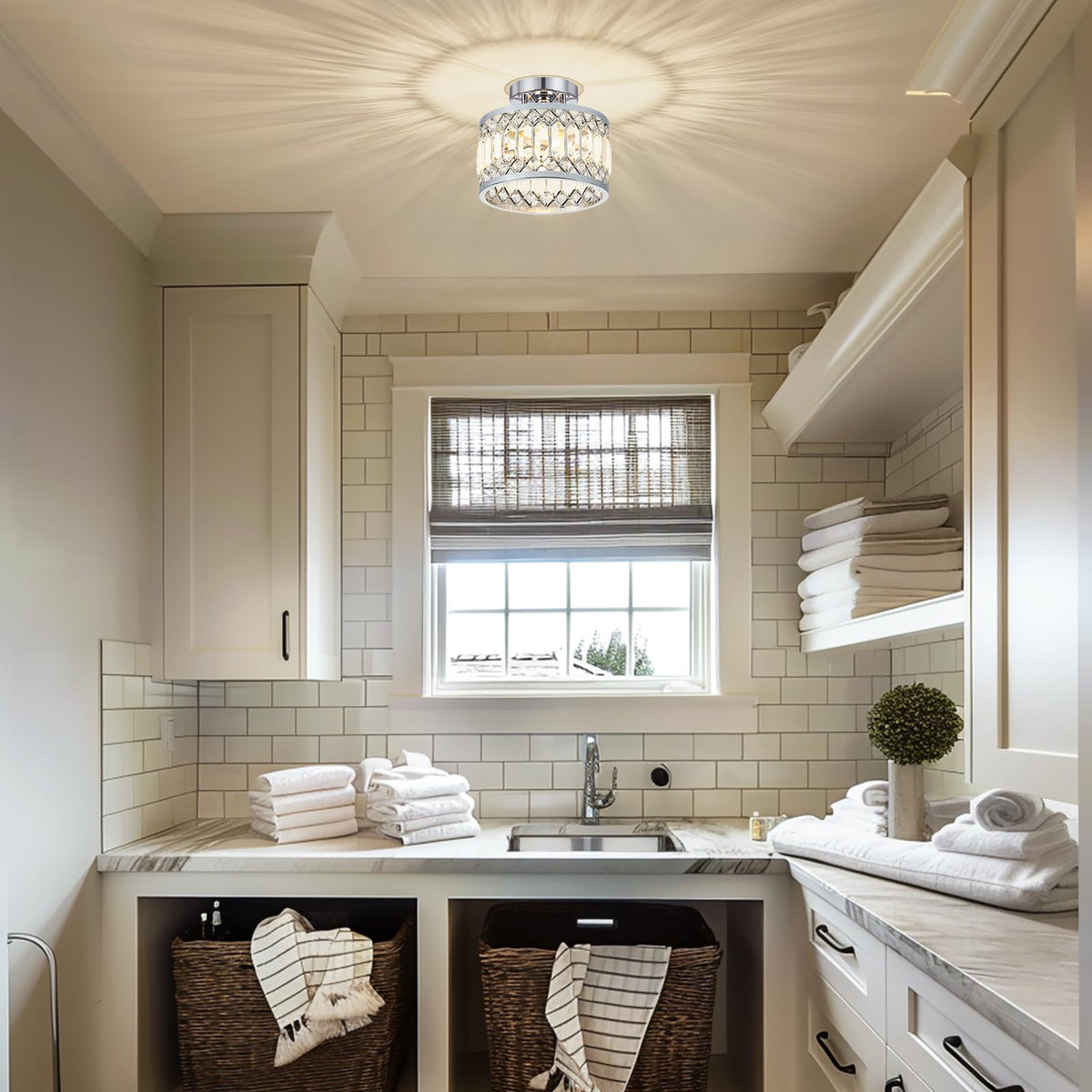 Contemporary semi flush mount crystal hall ceiling lights