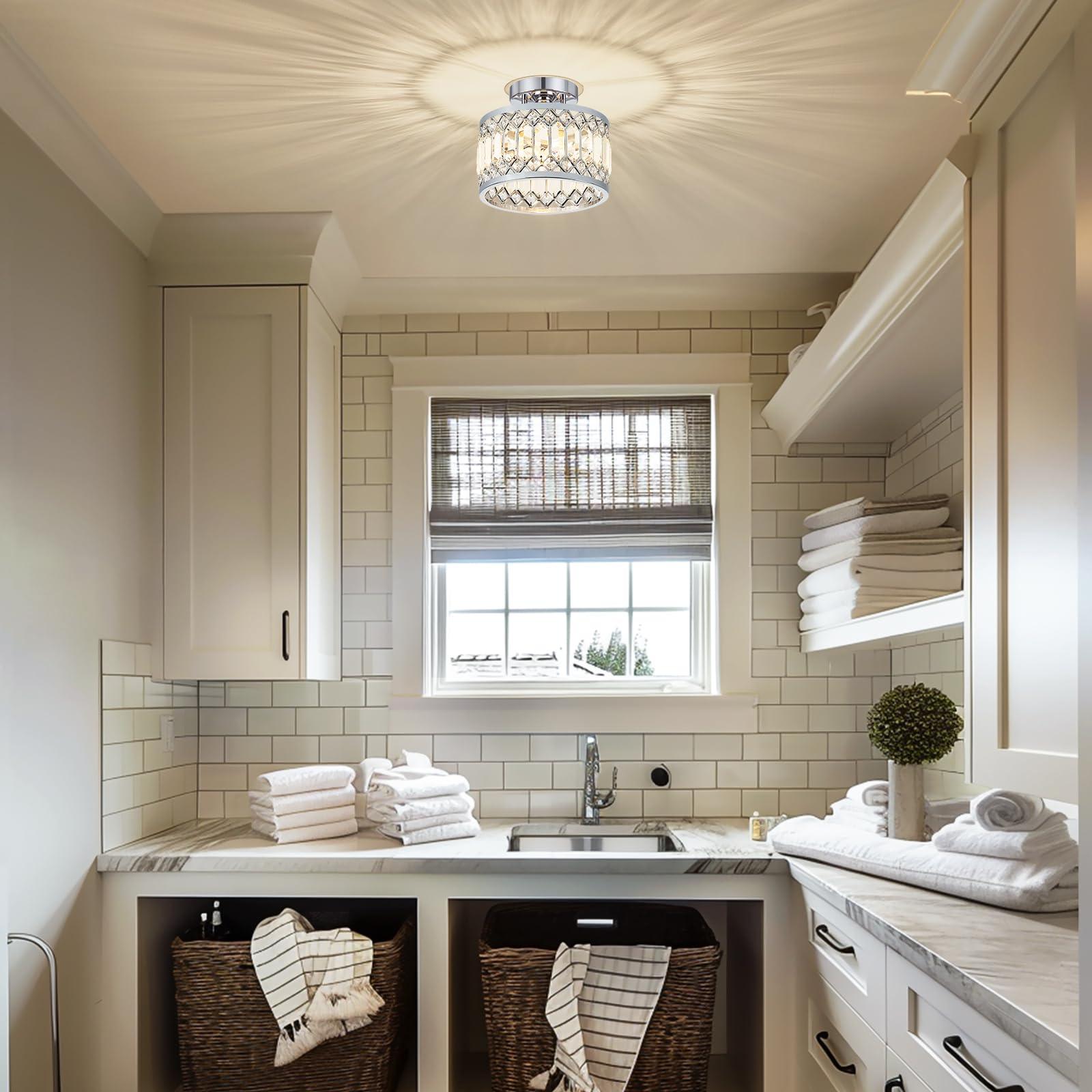 Contemporary semi flush mount crystal hall ceiling lights