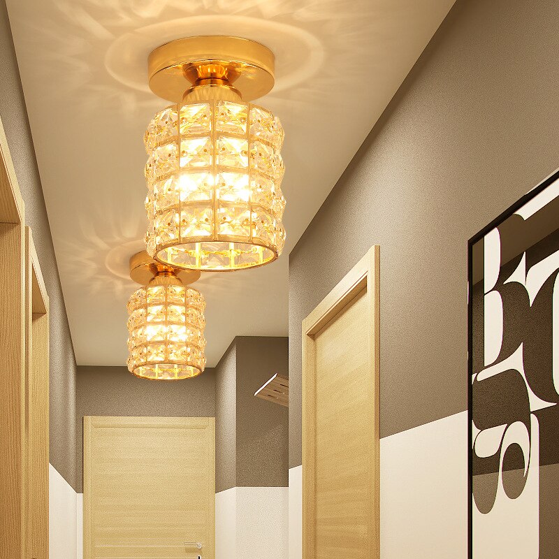 Contemporary Gold Round Glass Semi-Flush Hallway Light Fixture