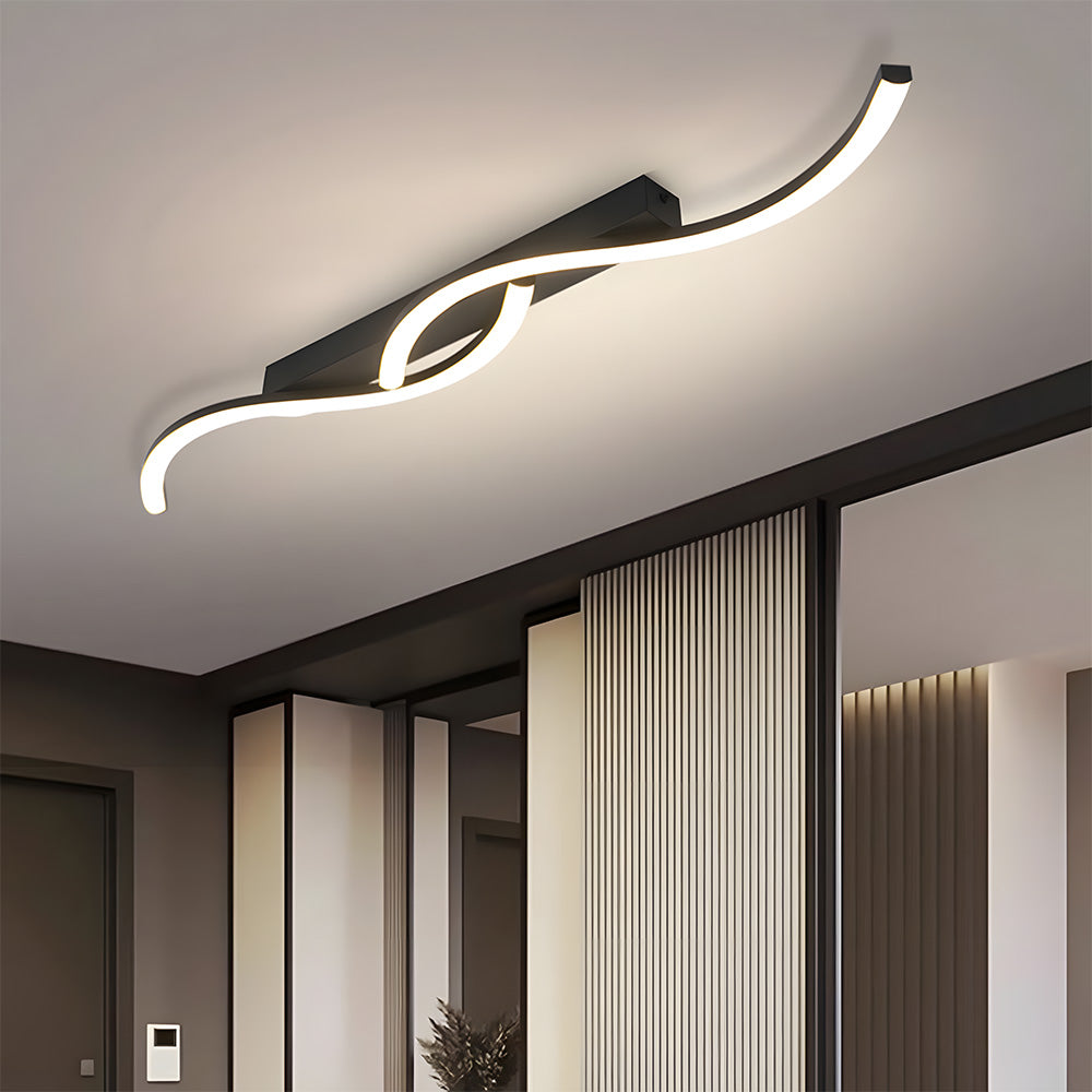 Modern Black Linear Flush Mount Wave LED Ceiling Lights for Bedroom