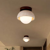 Nordic Style Travertine Stone & Walnut Wood Ceiling Light For Hallway