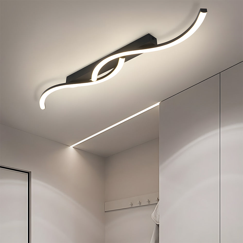 Modern Black Linear Flush Mount Wave LED Ceiling Lights for Bedroom