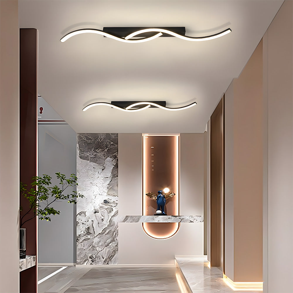 Modern Black Linear Flush Mount Wave LED Ceiling Lights for Bedroom
