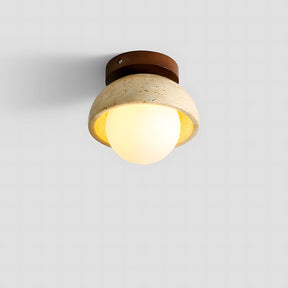 Nordic Style Travertine Stone & Walnut Wood Ceiling Light For Hallway