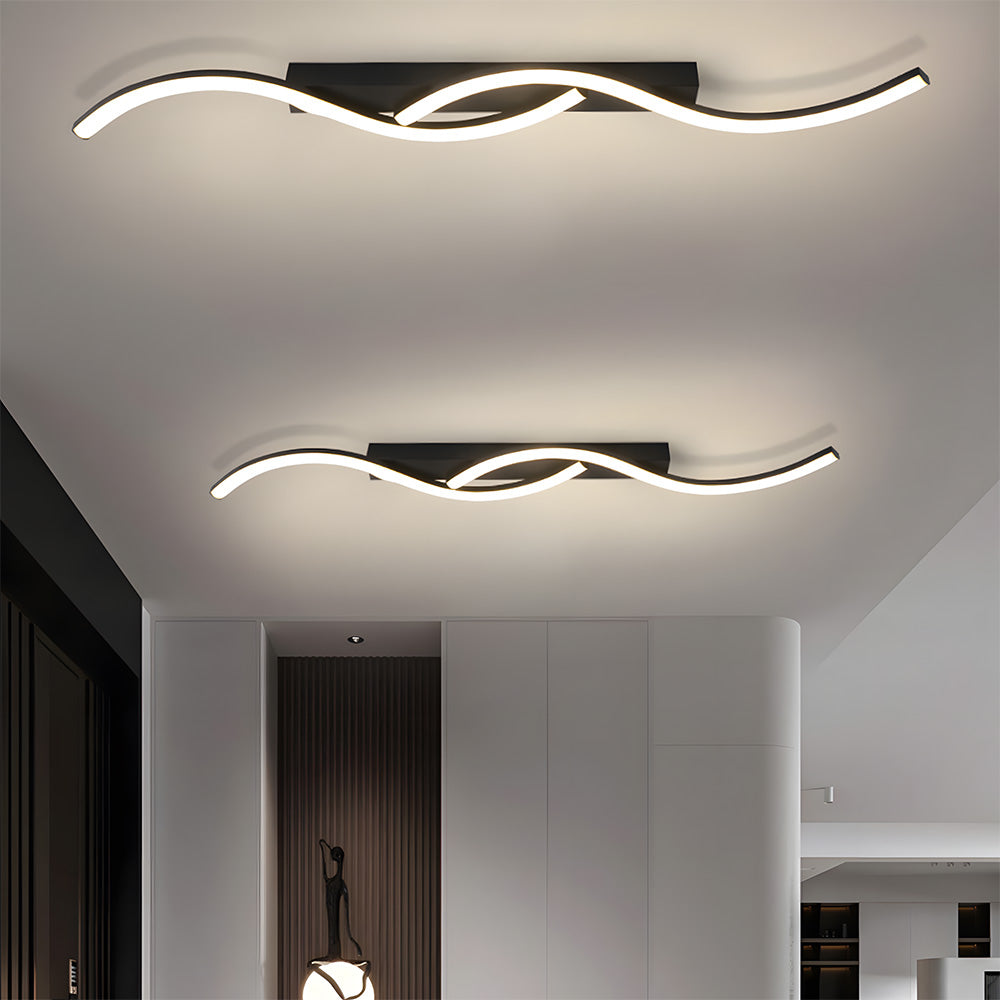 Modern Black Linear Flush Mount Wave LED Ceiling Lights for Bedroom