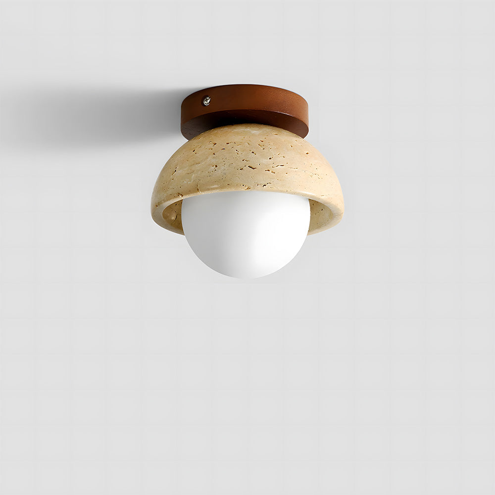 Nordic Style Travertine Stone & Walnut Wood Ceiling Light For Hallway
