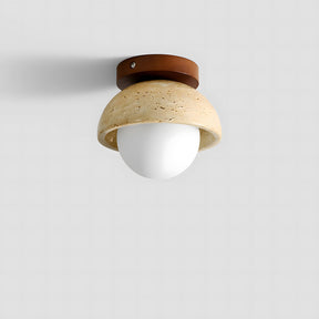 Nordic Style Travertine Stone & Walnut Wood Ceiling Light For Hallway