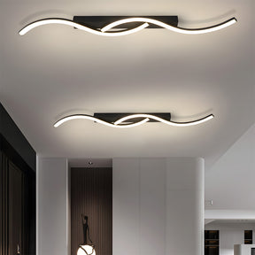 Modern Black Linear Flush Mount Wave LED Ceiling Lights for Bedroom